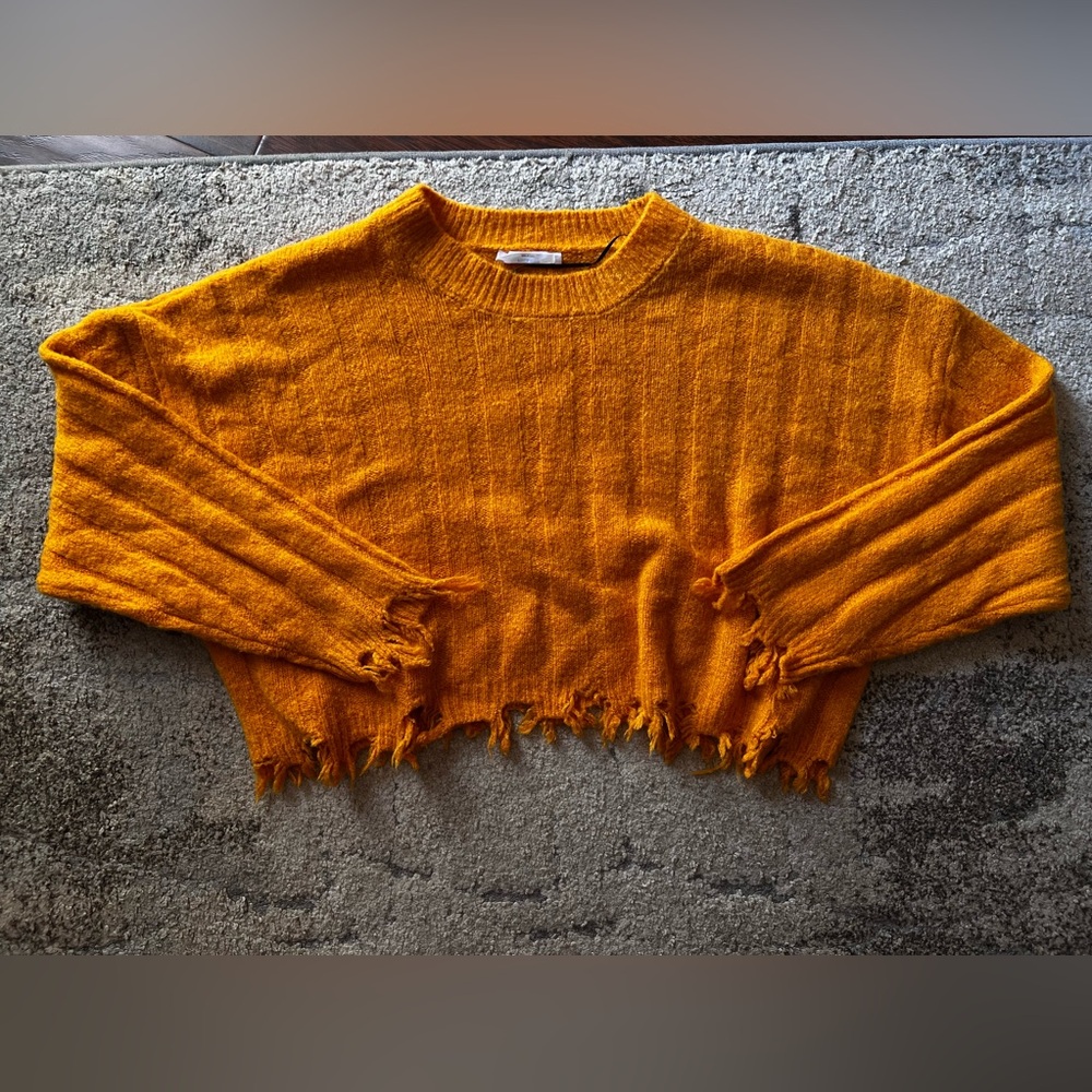 Double Zero Mustard Raw hem Sweater